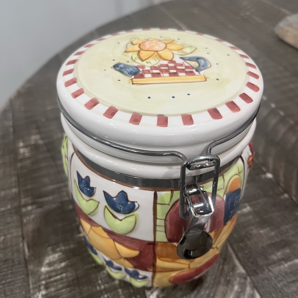Gibson Colorful Ceramic Canister with Sunflower Design